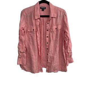 California Casual Linen Button Up Shirt Lands’ End Pink L 14-16
